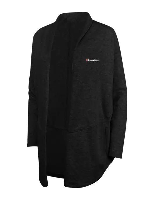 Deep Black/Charcoal Heather Womens Interlock Cardigan w/RehabVisions Logo