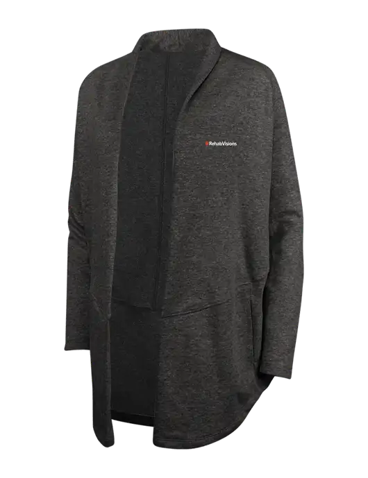 Charcoal Heather/ Medium Heather Grey Womens Interlock Cardigan w/RehabVisions Logo