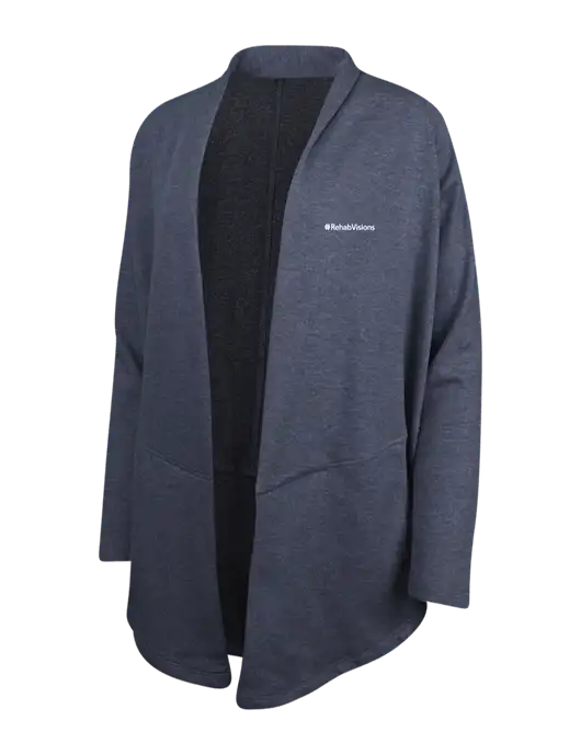 Estate Blue Heather/Charcoal Heather Womens Interlock Cardigan w/RehabVisions Logo