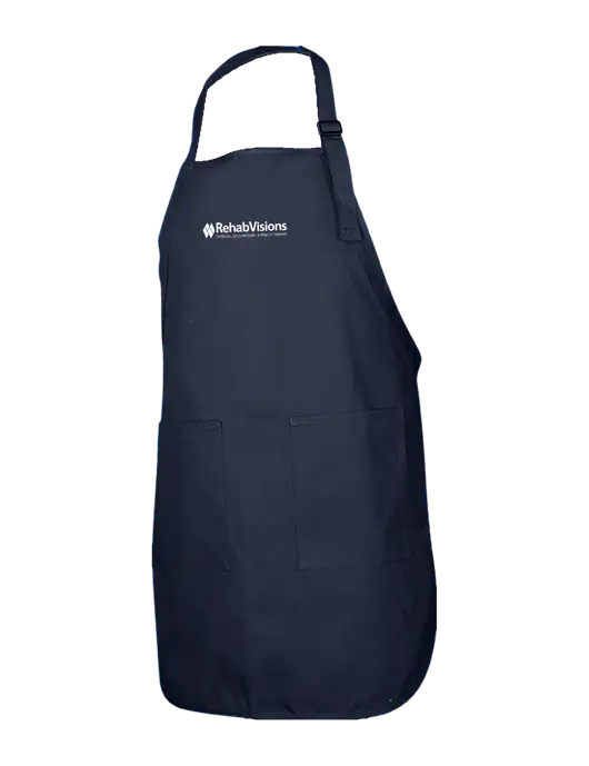 Full-Length Navy Apron With Pockets w/RehabVisions Logo