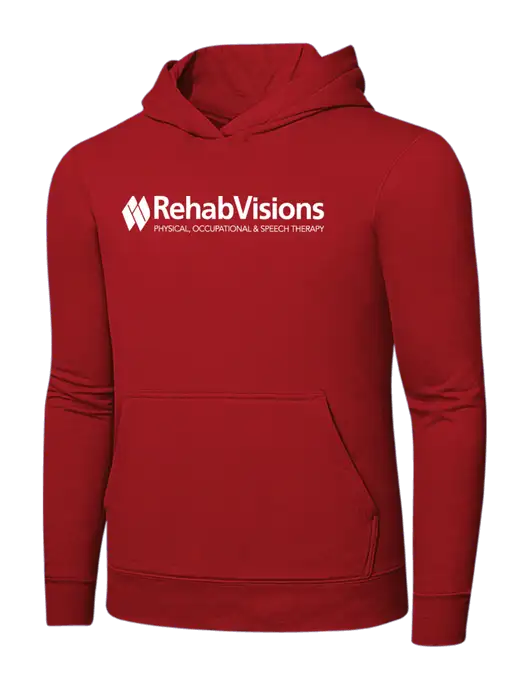 Bright Red 8.5 oz Ring Spun Hooded Sweatshirt w/RehabVisions Logo