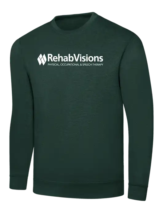 Dark Green 7.8 oz Ring Spun Crew Sweatshirt w/RehabVisions Logo