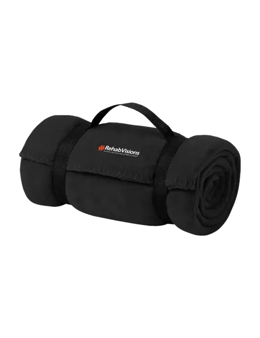 Casual Black Fleece Blanket With Strap w/RehabVisions Logo