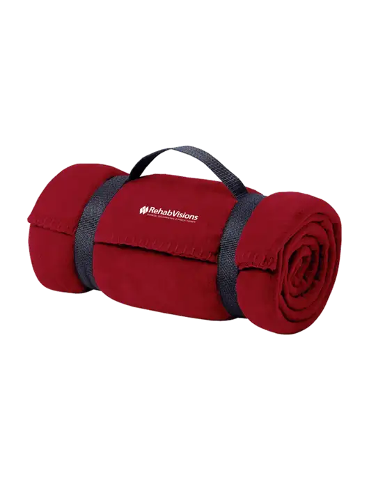 Casual Red Fleece Blanket With Strap w/RehabVisions Logo