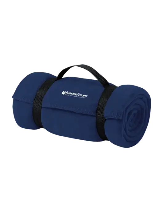 Casual Navy Fleece Blanket With Strap  w/RehabVisions Logo