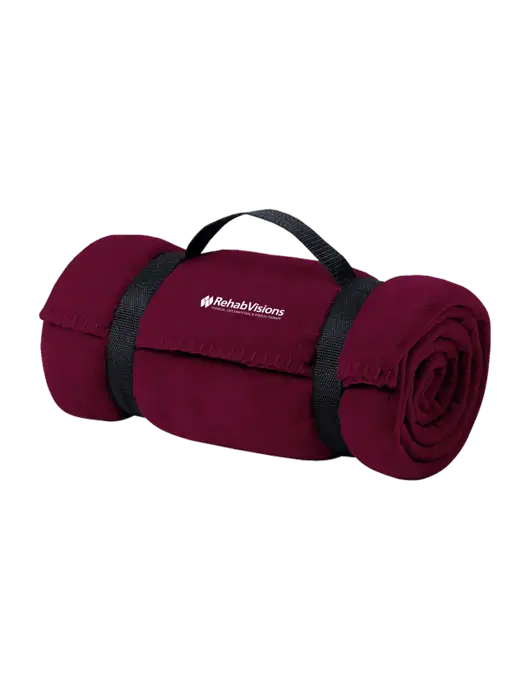 Casual Maroon Fleece Blanket With Strap w/RehabVisions Logo