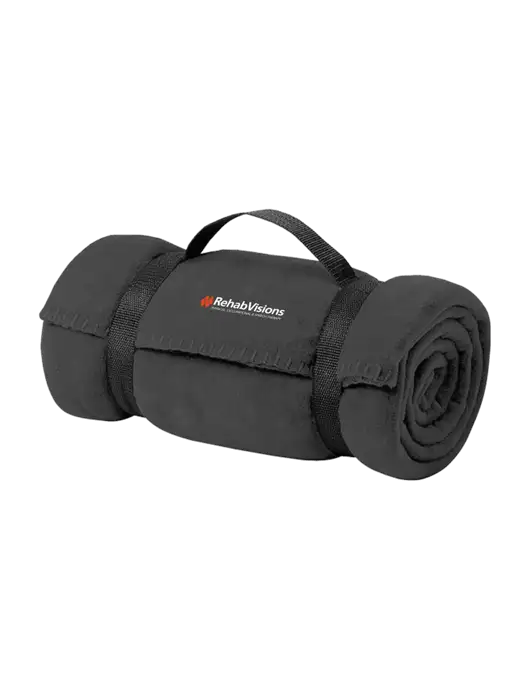 Casual Midnight Heather Fleece Blanket With Strap w/RehabVisions Logo
