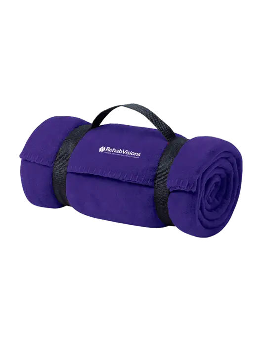 Casual Purple Fleece Blanket With Strap w/RehabVisions Logo