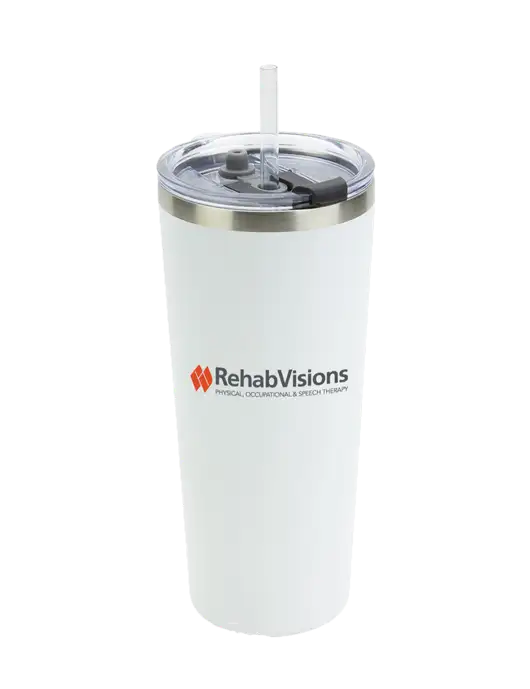 Brighton White 20 oz Insulated Tumbler & Straw w/RehabVisions Logo