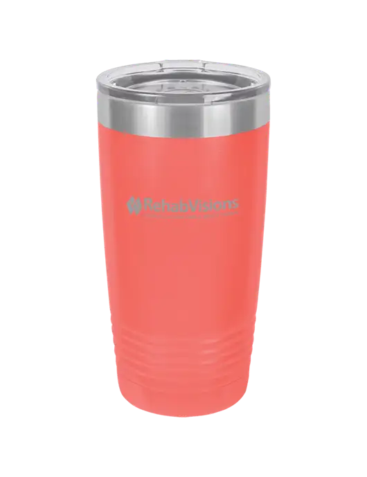 Polar Camel 20 oz Powder Coated Coral Vacuum Insulated Tumbler w/RehabVisions Logo
