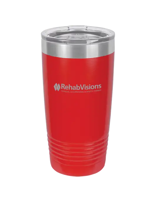 Polar Camel 20 oz Powder Coated Red Vacuum Insulated Tumbler w/RehabVisions Logo