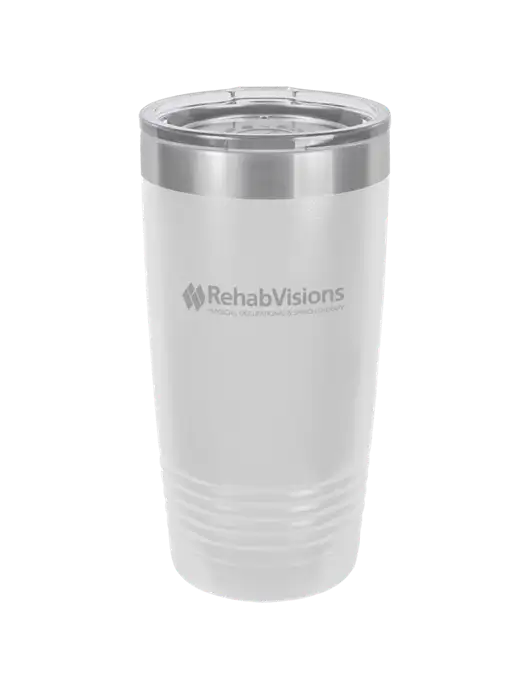 Polar Camel 20 oz Powder Coated White Vacuum Insulated Tumbler  w/RehabVisions Logo