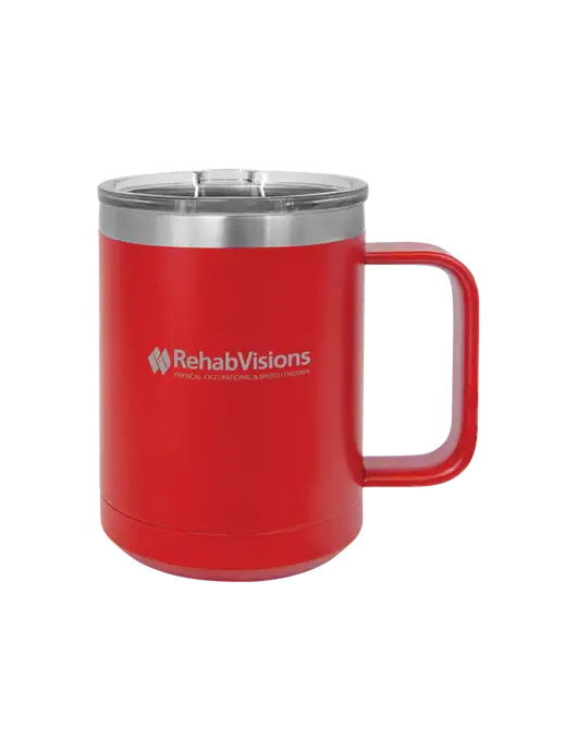 Polar Camel 15 oz Powder Coated Red Vacuum Insulated Mug with Slider Lid w/RehabVisions Logo