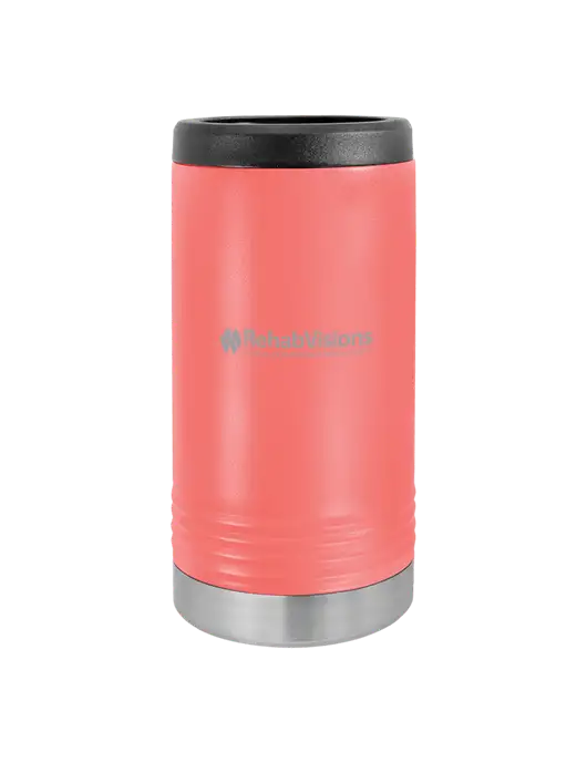 Polar Camel Powder Coated Coral Vacuum Insulated Slim Beverage Holder w/RehabVisions Logo