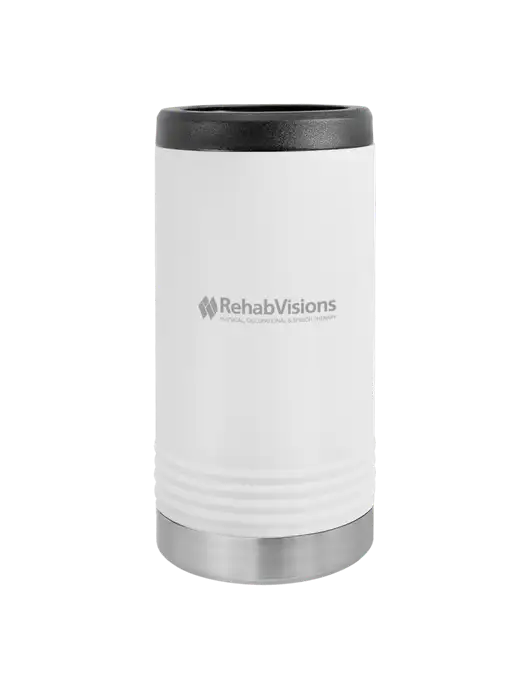 Polar Camel Powder Coated White Vacuum Insulated Slim Beverage Holder w/RehabVisions Logo