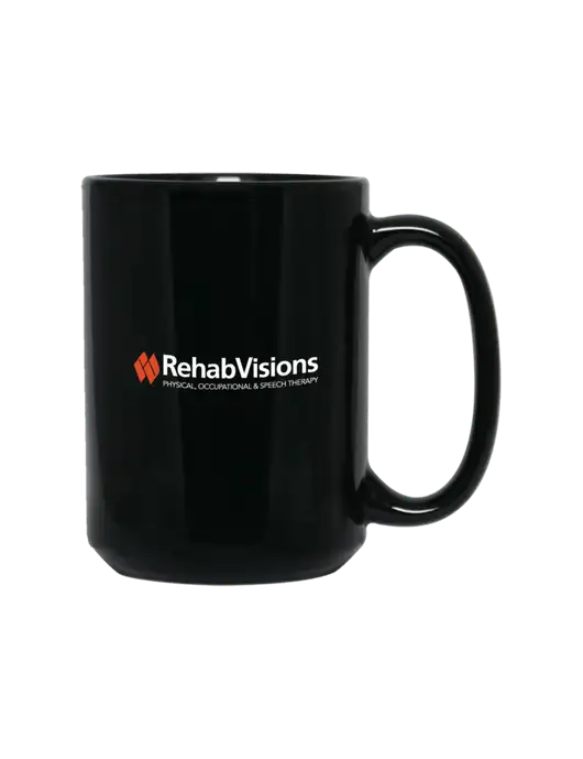 15 oz Black Ceramic Mug w/RehabVisions Logo