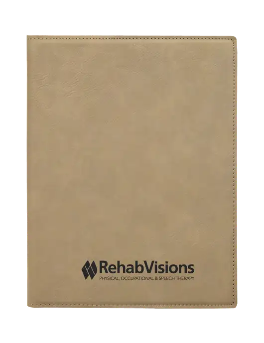 Tan Leatherette 7 x 9 Portfolio with Notepad w/RehabVisions Logo
