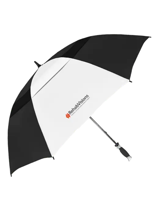Black/White Vented Typhoon Tamer Golf Umbrella w/RehabVisions Logo