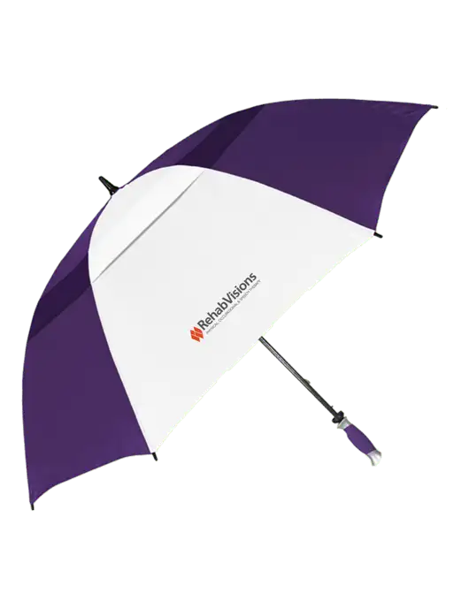 Purple/White Vented Typhoon Tamer Golf Umbrella w/RehabVisions Logo