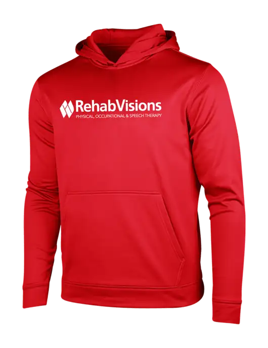 Deep Red Sport-Wick Fleece Hooded Pullover w/RehabVisions Logo