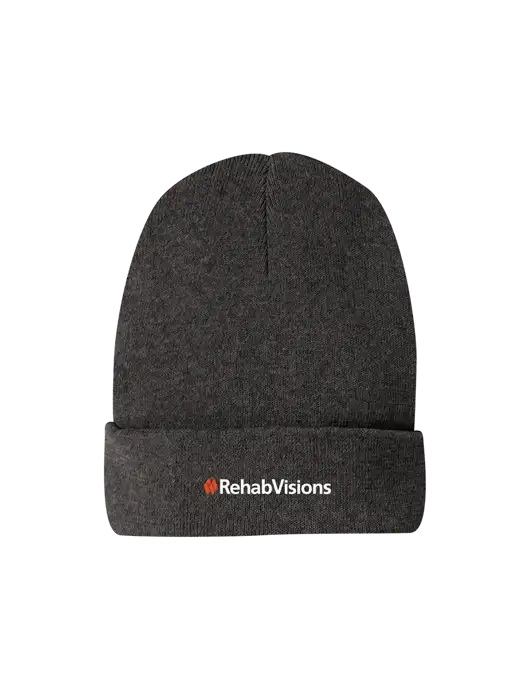 Recycled Charcoal Heather Beanie w/RehabVisions Logo