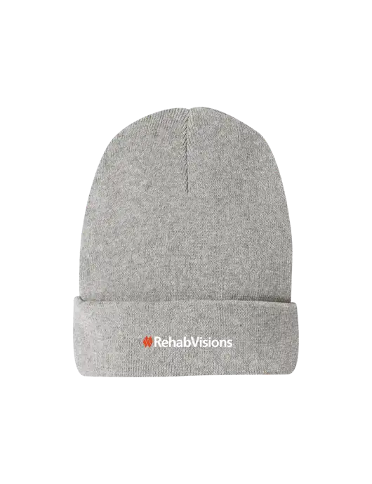 Recycled Light Heather Grey Beanie w/RehabVisions Logo