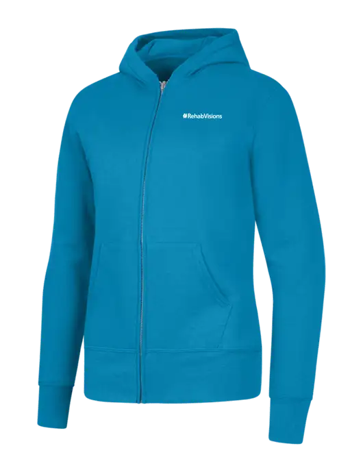 Neon Blue Womens Core Fleece Full-Zip Hooded Sweatshirt w/RehabVisions Logo