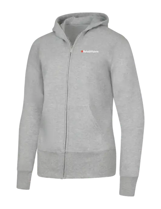 Grey Heather Womens Core Fleece Full-Zip Hooded Sweatshirt w/RehabVisions Logo