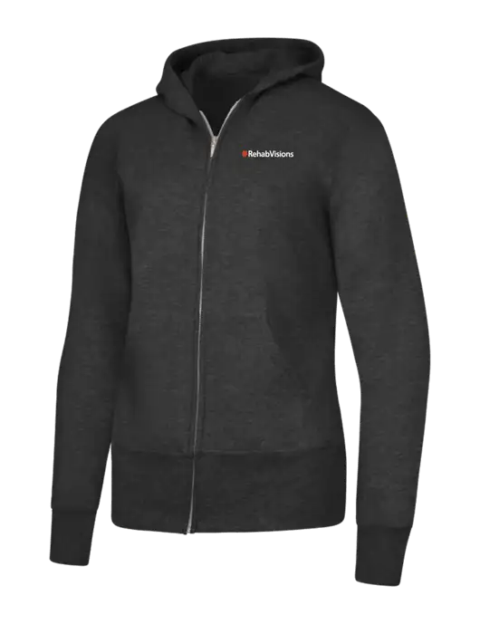 Dark Heather Grey Womens Core Fleece Full-Zip Hooded Sweatshirt w/RehabVisions Logo