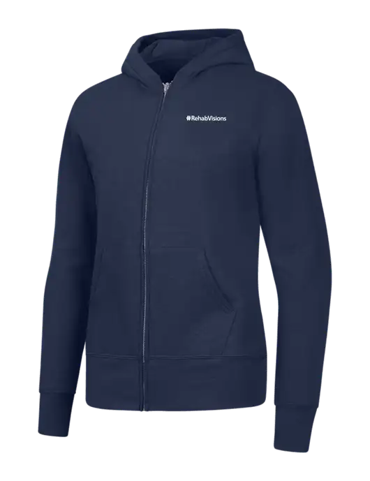 Navy Womens Core Fleece Full-Zip Hooded Sweatshirt w/RehabVisions Logo