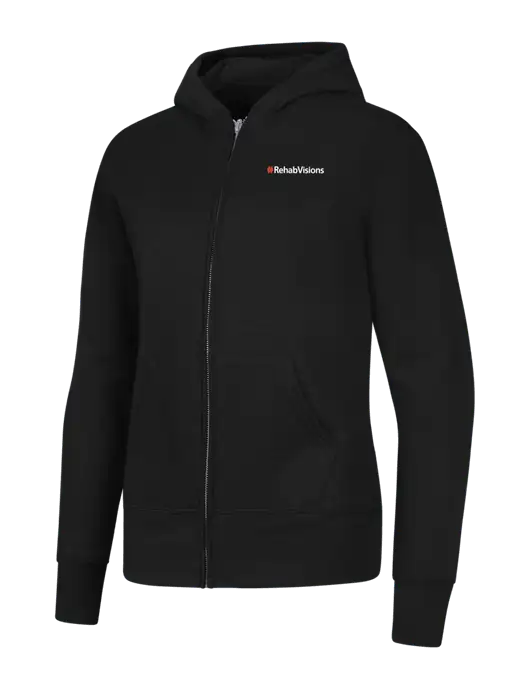 Jet Black Womens Core Fleece Full-Zip Hooded Sweatshirt w/RehabVisions Logo