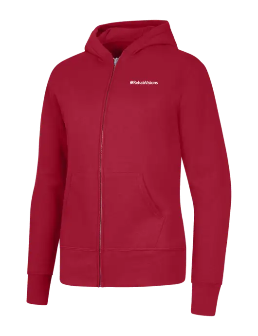 Red Womens Core Fleece Full-Zip Hooded Sweatshirt w/RehabVisions Logo