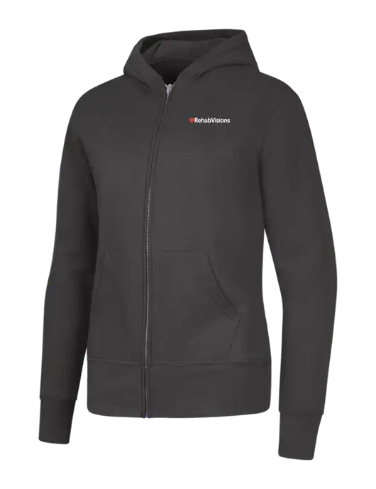 Charcoal Womens Core Fleece Full-Zip Hooded Sweatshirt w/RehabVisions Logo