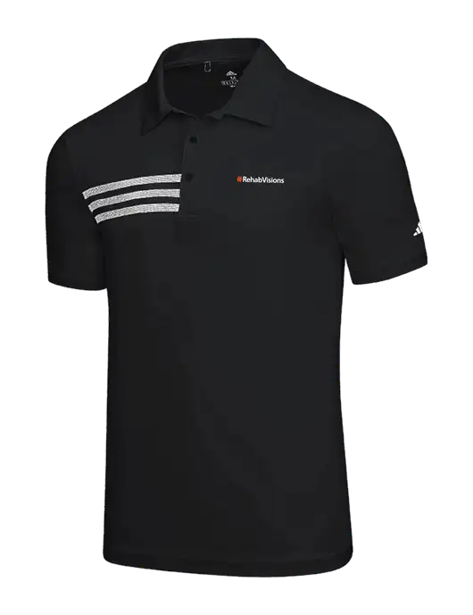 Adidas Black 3 Stripes Chest Polo w/RehabVisions Logo