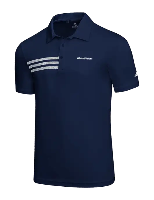 Adidas Navy 3 Stripes Chest Polo w/RehabVisions Logo