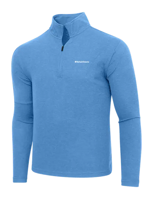 Adidas Light Blue Heather 3 Stripes Quarter Zip Sweater w/RehabVisions Logo