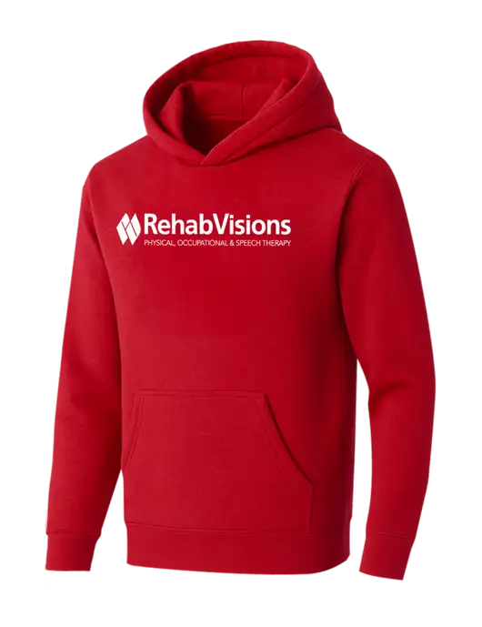 BELLA+CANVAS Red Sponge Fleece Pullover Hoodie w/RehabVisions Logo