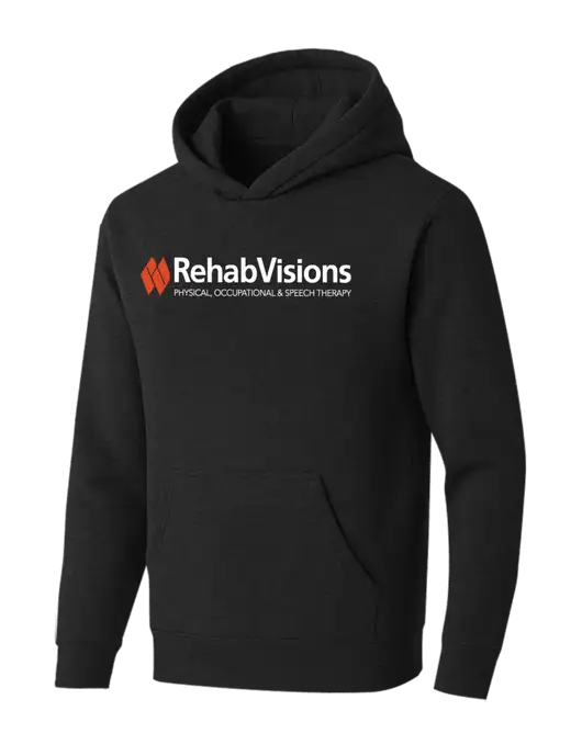BELLA+CANVAS Black Heather Sponge Fleece Pullover Hoodie w/RehabVisions Logo