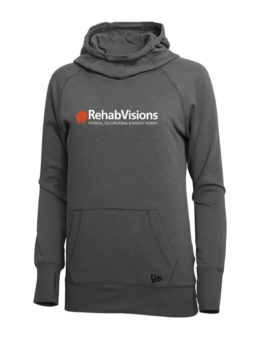 New Era Black Heather Womens Tri-Blend Fleece Pullover Hoodie w/RehabVisions Logo