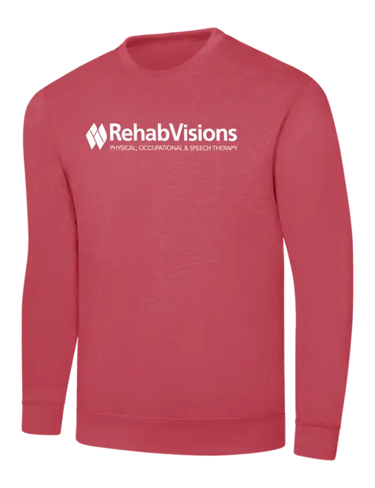 Heather Red 7.8 oz Ring Spun Crew Sweatshirt w/RehabVisions Logo