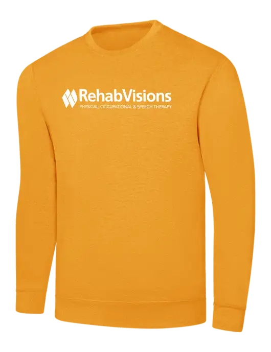 Gold 7.8 oz Ring Spun Crew Sweatshirt
 w/RehabVisions Logo