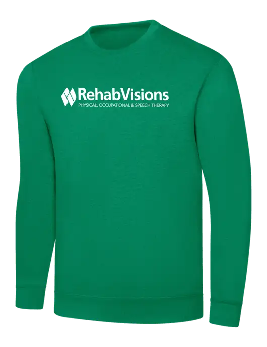 Kelly Green 7.8 oz Ring Spun Crew Sweatshirt w/RehabVisions Logo