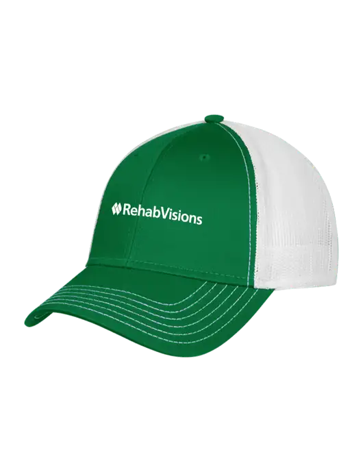 Kelly/White Mesh Trucker Cap Snap Back w/RehabVisions Logo