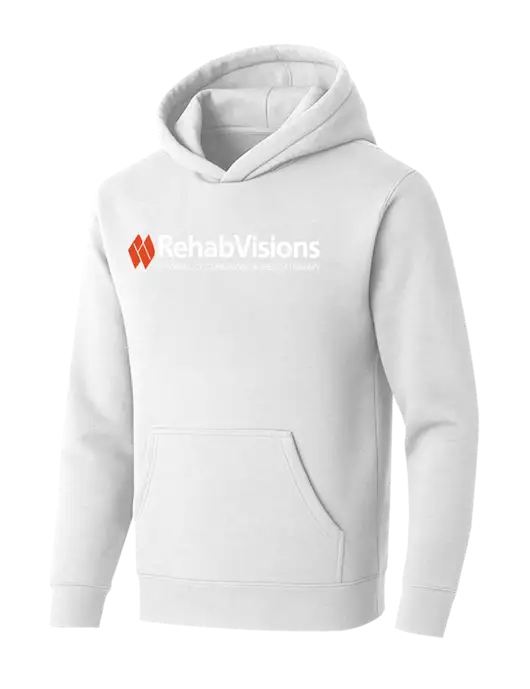 BELLA+CANVAS Heathered White Sponge Fleece Pullover Hoodie w/RehabVisions Logo