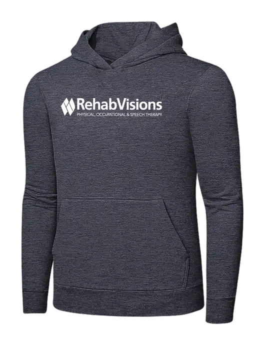 Heather Navy 7.8 oz Ring Spun Hooded Sweatshirt w/RehabVisions Logo