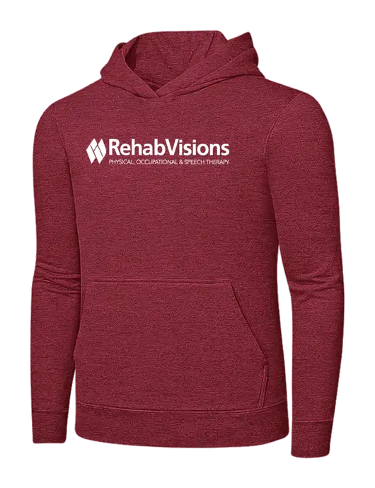 Heather Red 7.8 oz Ring Spun Hooded Sweatshirt w/RehabVisions Logo