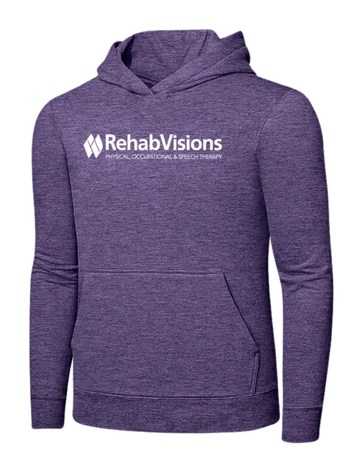 Heather Purple 7.8. oz Ring Spun Hooded Sweatshirt w/RehabVisions Logo