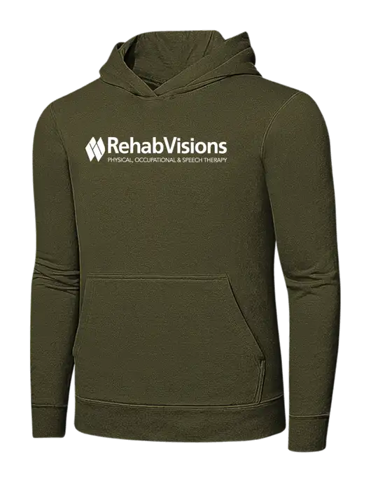 Dark Olive Green 7.8. oz Ring Spun Hooded Sweatshirt w/RehabVisions Logo