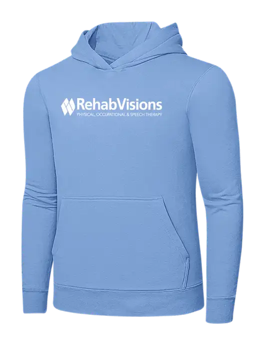 Light Blue 7.8. oz Ring Spun Hooded Sweatshirt w/RehabVisions Logo