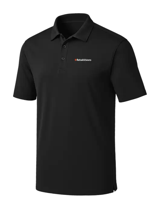 Black Silk Touch Performance Polo w/RehabVisions Logo
